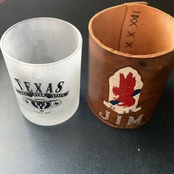 Texas Lone Star State Frosted Glass & Leather Holder - Picture 2 of 9